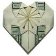 Money origami heart