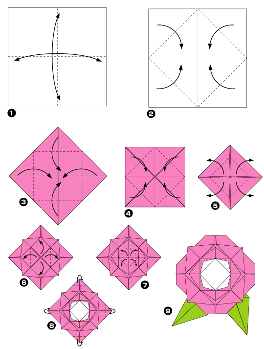 origami fleur rose