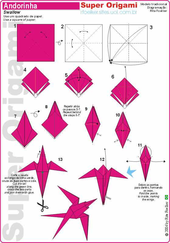 como fazer origami passaro