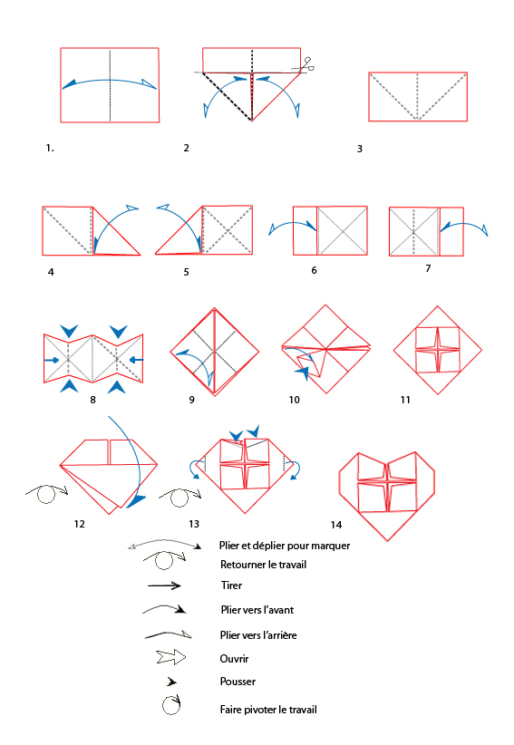 modèle origami facile coeur