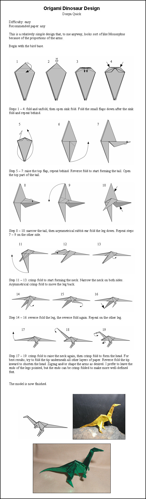 origami dinosaur instructions simple