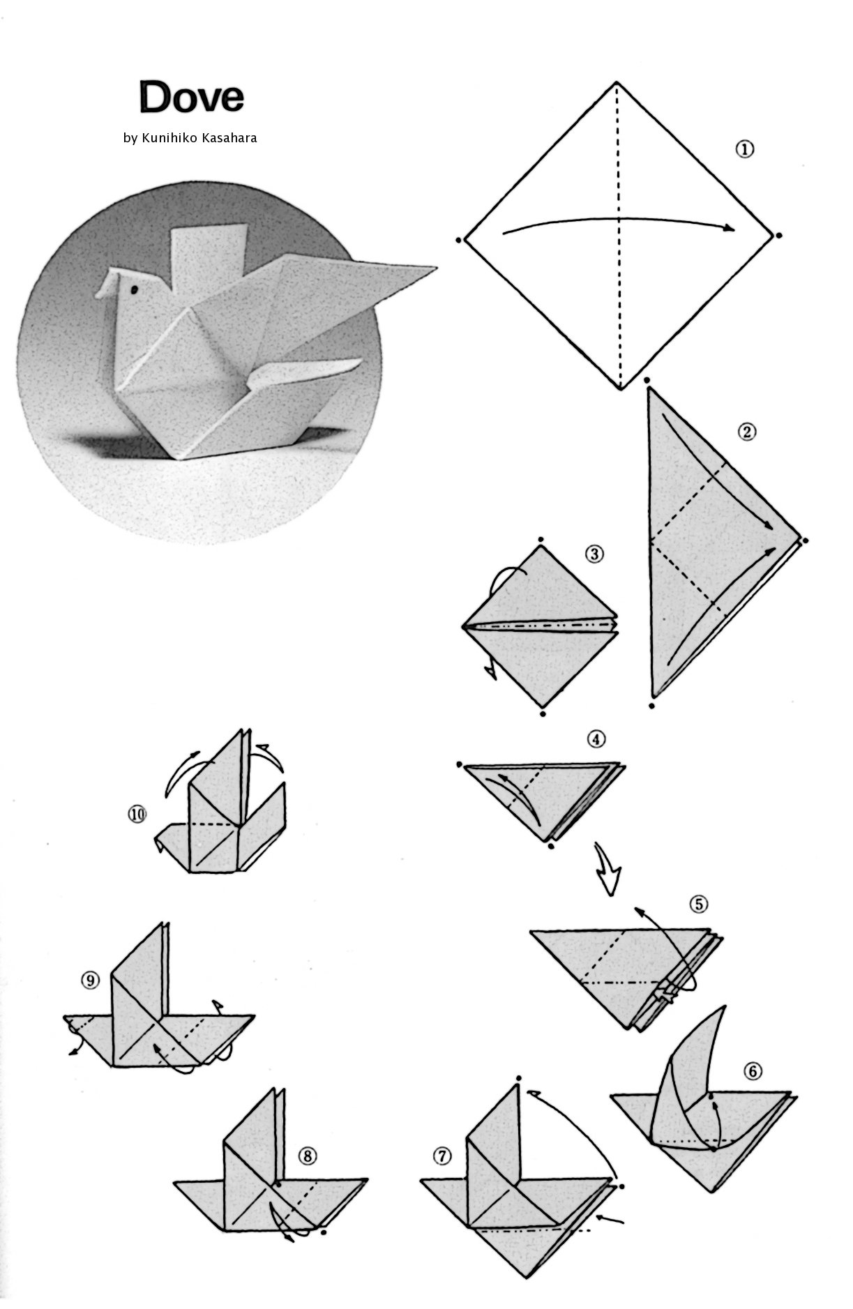 origami dove diagram
