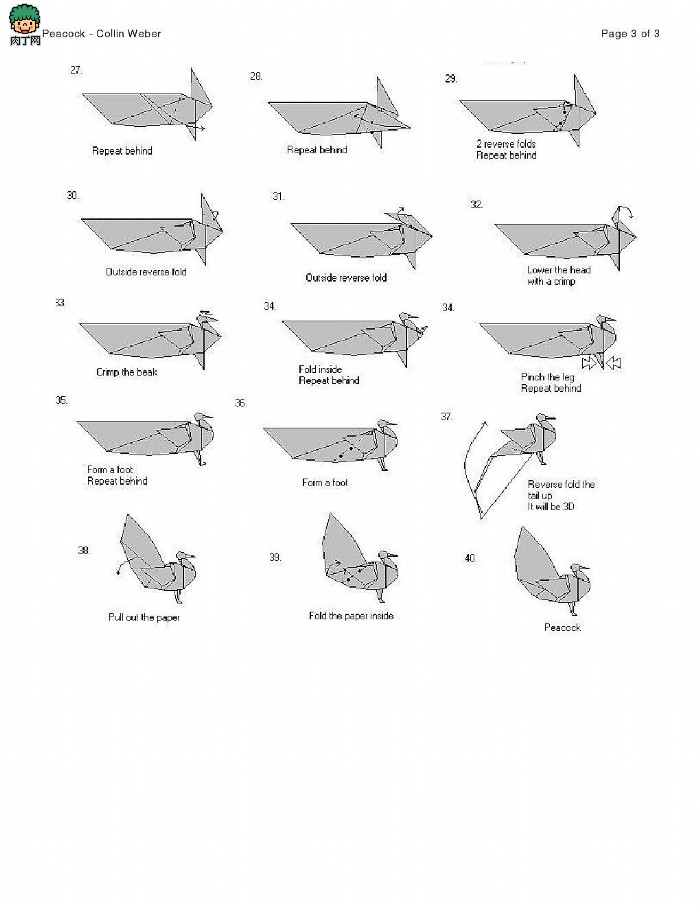 origami peacock diagram