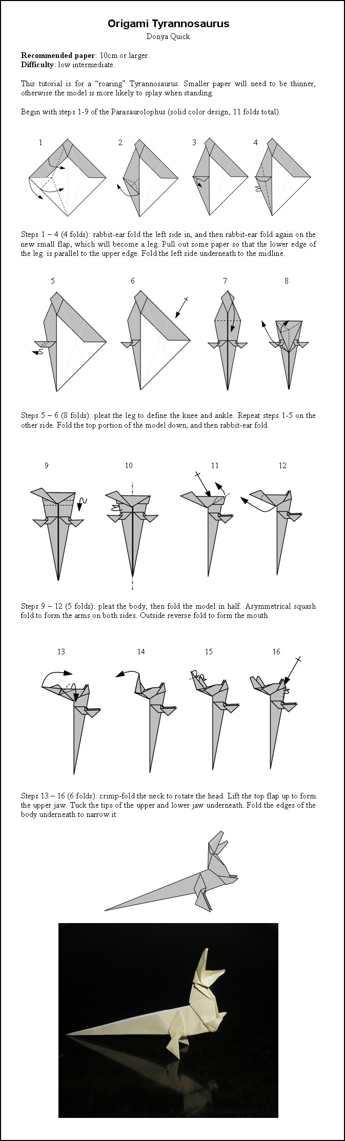 origami tyrannosaurus rex instructions