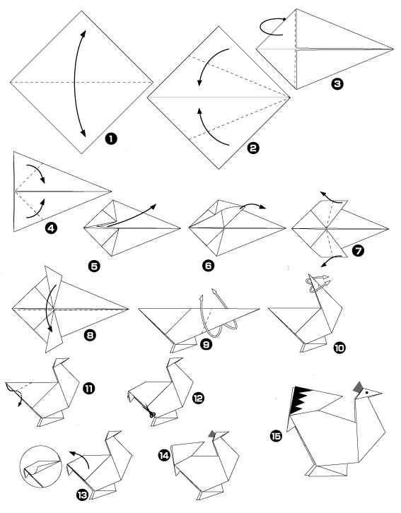 poule en papier origami