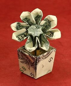 money origami rose with pot instructions